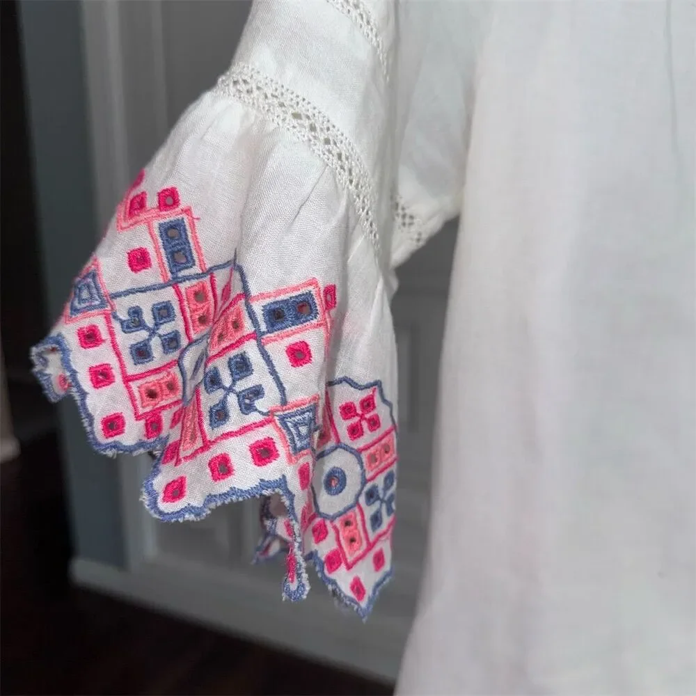 Vineyard Vines‎ Women's Embroidered Eyelet Shift Dress White Size 00 Boho Preppy